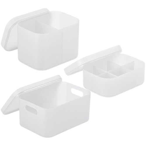 3pcs Makeup Storage Box with Lid, Compartmentalized Cosmetic Organizer