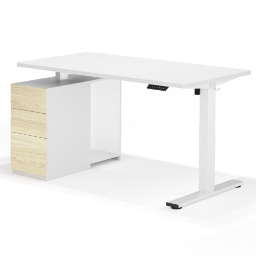 EN2 55"x28" Standing Desk Bundle with Storage Cabinet, White