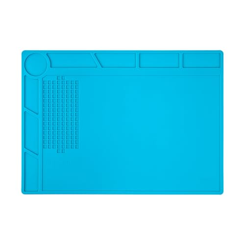 Heat Resistant Soldering Mat - Blue Magnetic Silicone Work Mat with Scale Ruler and Screw Position, Silicone Soldering Repair Mat for Soldering, Phone, Laptop, Tablet, Watch Repair(13.8''×9.8'')