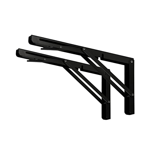 CLT 20" Black Folding Shelf Brackets Max. Load 440 lb, Heavy Duty DIY Wall Mounted Shelf Bracket Space Saving for Table Work Bench, Pack of 2