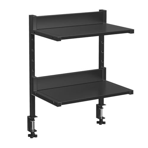 Clamp On Desk Shelf, 2-Tier Desktop Organizer, Space-Saving Desk Shelf with Adjustable Shelves, for Office, Study, Entertainment Accessories, Black BK32SJ01