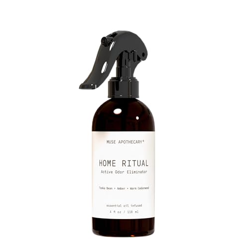 Home Ritual Active Odor Eliminator Spray - Furniture Deodorizer Spray & Bathroom Odor Eliminator for Home - Essential Oil Air Freshener - 4oz, Tonka Bean + Amber + Warm Cedarwood