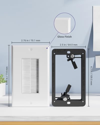 Brush Wall Plate Cable Pass Through with Bracket, White, 2-Pack - view 2