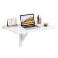 Wall-Mounted Folding Desk, Wooden Floating Laptop Table with Drop Leaf Design, Space-Saving Foldable Wall Desk for Study, Bedroom, Living Room, Laundry (White)