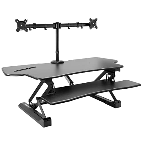 Mount-It! Electric Standing Desk Converter with Dual Monitor Arm, Stand Up Desk Riser X-Large 47.2" Wide, Electric Desk Riser with Mount for 2 Screens (Max 32"), Desktop with Keyboard Tray, USB, Black - view 3