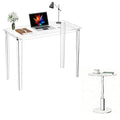 Clear Acrylic Writing Desk & Modern Round Acrylic Side Table Bundle, 2-Piece All-Clear Transparent Furniture Set for Home Office, Living Room, Bedroom & Lobby, Space Saving Easy Assembly Combo