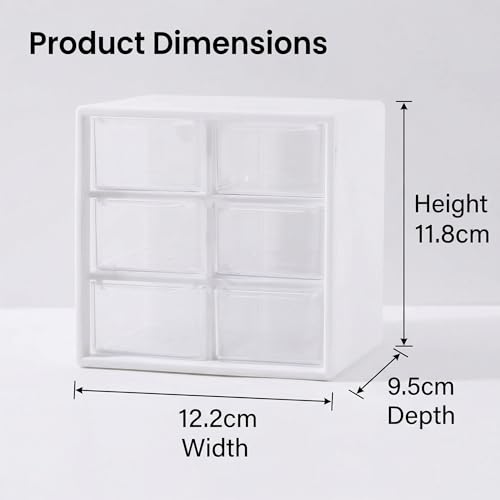 Small Drawer Organizer for Desk with 6 Clear Drawers, Mini Desktop Storage Box Plastic Craft Organizer for Office School and Home, White Drawer Organizer for Small Items Accessories Supplies - view 2
