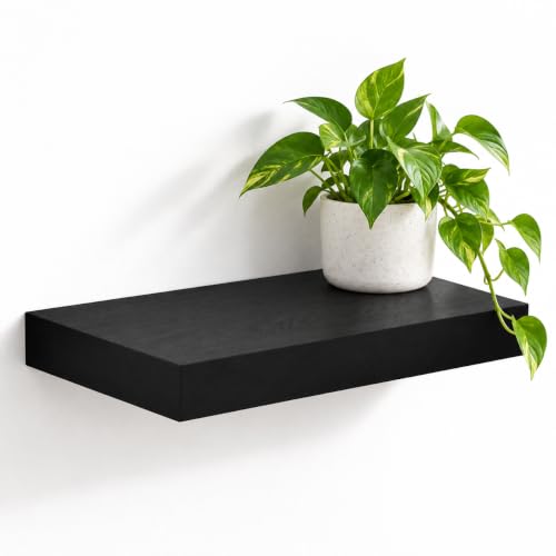 16" Black Floating Shelf for Wall, Bathroom Wall Shelf