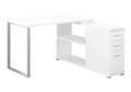 Computer L-Shaped-Left or Right Set Up-Contemporary Style Corner Desk with Open Shelves and Drawers, 48" L, White