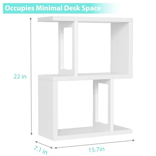 Small Desktop Bookshelf for Top of Desk Shelf - Mini White Table Bookcase 3-Tier Shelves Storage Book Organizer Hutch for Dorm Office College - view 2