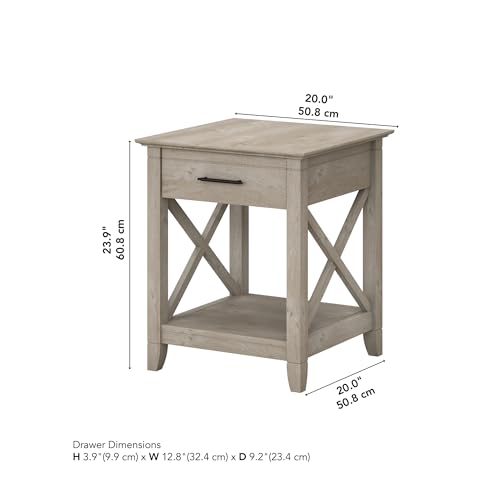 End Table with Drawer, Nightstand with Storage, Living Room and Bedroom Furniture, Key West Collection, Washed Gray - view 3