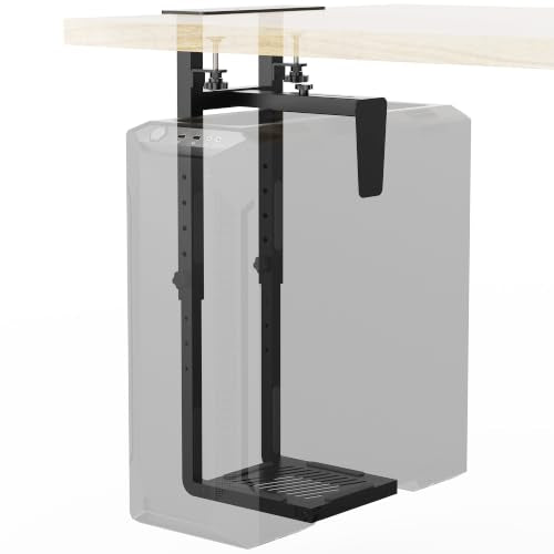 Adjustable Under Desk PC Mount, Clamp-On CPU Holder, Black
