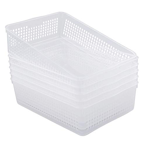 6-Pack Clear Plastic Paper Storage Baskets, File Storage Tray