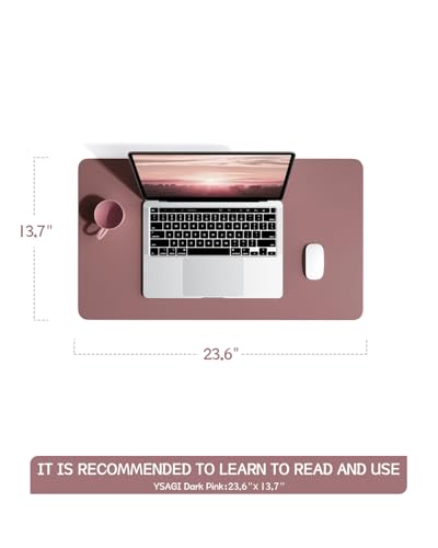 Non-Slip Leather Desk Pad, Waterproof Laptop Computer Desk Keyboard Mat, Table Protector Blotter Mat, Large Mouse Pad for Office/Work/Home/Decor(Dark Pink, 23.6" x 13.7") - view 2