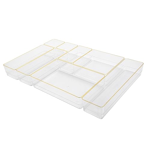 Kerry Stackable Desk Drawer Organizers, Clear/Gold, 8-Pack