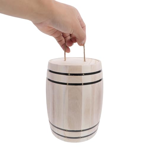 Wooden Barrel Pen Holder with Cover and Portable Handle Desk Organizer - view 3