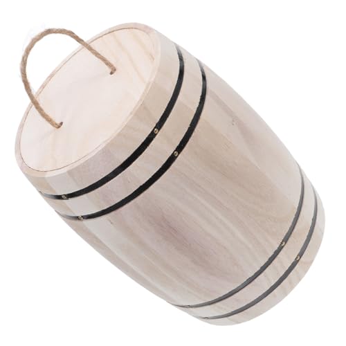 Wooden Barrel Pen Holder with Cover and Portable Handle Desk Organizer