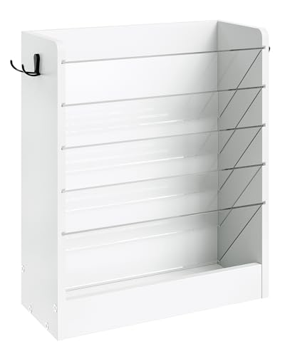Wall File Holder, 6-Tier File Organizer, Office Supplies Storage Rack, Versatile Desktop Organizer, with Detachable Shelves, with Side Hooks, for Living Room, Study, Home Office, White MWJ02WB