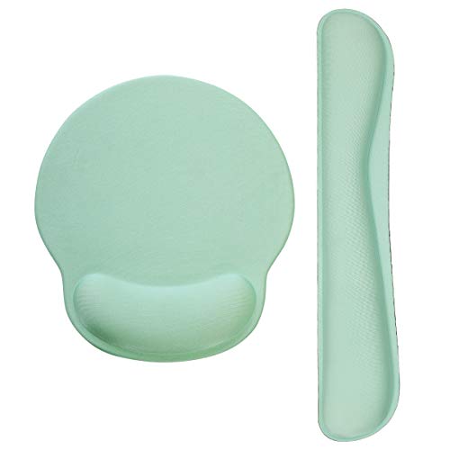 Mouse Pad Keyboard Wrist Rest, Gel Non Slip Rubber Wrist Support Rest Mouse Pad for Home Office, Computer Laptop Desk Typist Gamer, Soft Comfy Cushion Mousepad with Memory Foam Ergonomic, Light Green
