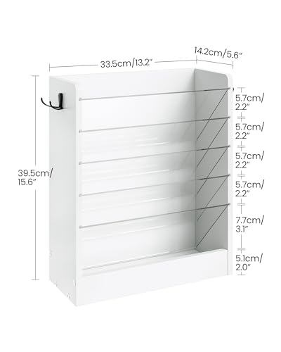 Wall File Holder, 6-Tier File Organizer, Office Supplies Storage Rack, Versatile Desktop Organizer, with Detachable Shelves, with Side Hooks, for Living Room, Study, Home Office, White MWJ02WB - view 6