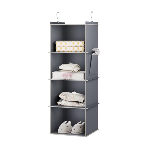 Hanging Closet Organizer and Storage for Clothes, 4-Shelf, Grey