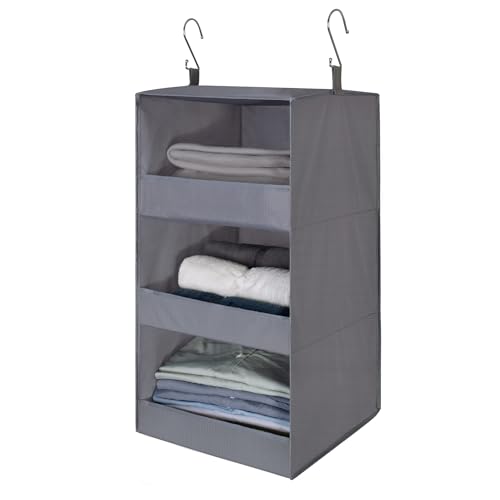 3-Shelf Hanging Closet Organizer, Foldable Storage, Gray