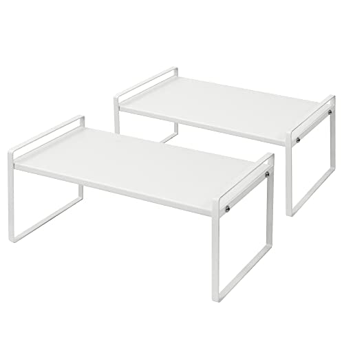 Stackable Cabinet Shelf Organizer 2 Pack, Standard White
