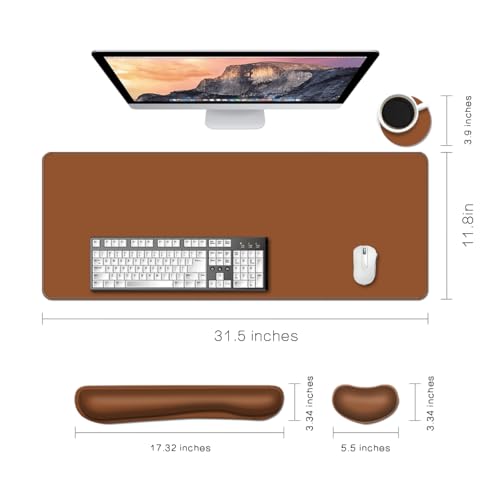 Desk Mat, Large Gaming Mouse Pad with Wrist Rest, 4 in1 XXL Mouse pad+Keyboard Wrist Rest+Mouse Pad Wrist Support+Cup Coaster Set, Ergonomic Desk Pad for Home Office, Coffee Brown - view 2