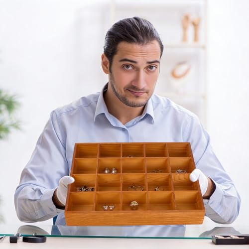 20 Grids Pine Wood Sorting Tray, Stackable Jewelry Organizer Closet Drawer Divider Organizer Storage Trays Containers for Closet Organization Jewelry Display, Crafts, Jewelry, Brown - view 5