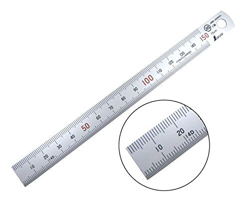 150 mm Rigid (15 mm x 0.5 mm) Zero Glare Satin Chrome Stainless Steel Machinist Engineer Ruler/Rule with Graduations in mm and .5mm Model 13005