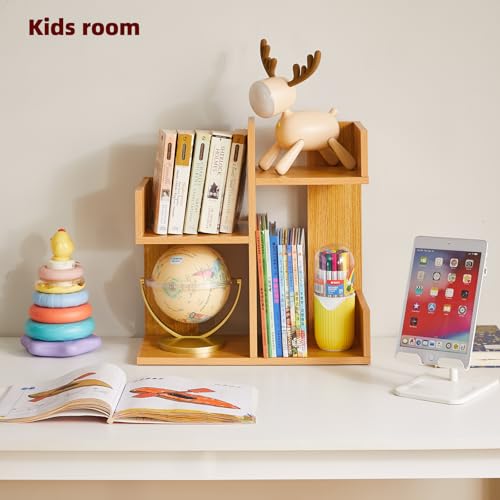 Short Bookshelf Small Desk Organizer, Cactus Bookshelf Unique Bookcase, Book Display Shelf Small Plant Stand for Tabletop, Natural Wood Color YD-DSR002N - view 6