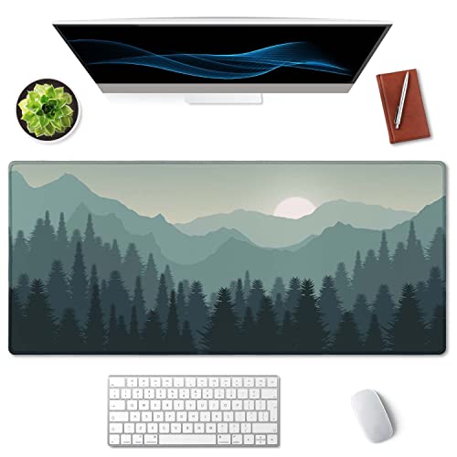 Sunset Mountains Landscape Green Desk Mat, Extra Large Desk Mat, Large Gaming Mouse Pad, Extended Mouse Pad, Gaming Keyboard Mat, Non-Slip Laptop Computer Keyboard Mousepad for Office and Home - view 3