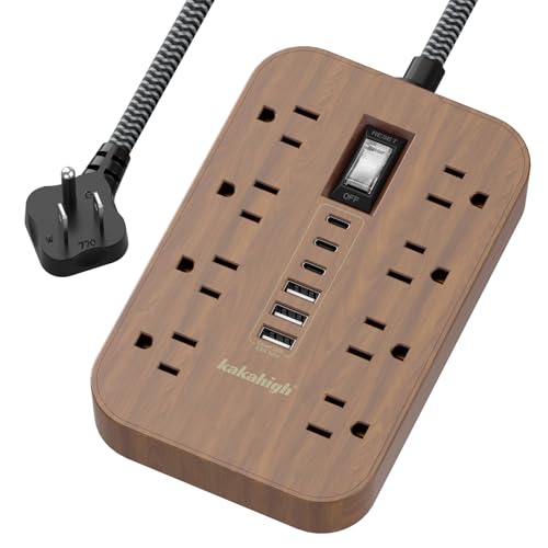 Walnut Power Strip with USB Ports - 5 FT