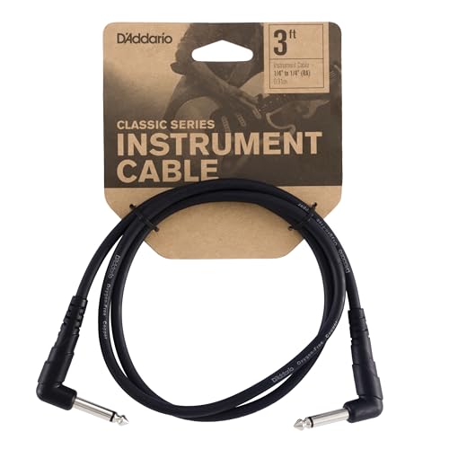 D'Addario Guitar Patch Cable 3 ft Right Angle, 1-Pack