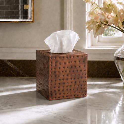 Tissue Box Cover Square – Hand Hammered Antique Copper Metal Tissue Holder Box for Bathroom Accessory, Aesthetic Decorative Facial Napkin Cube for Modern Home Decor - view 4