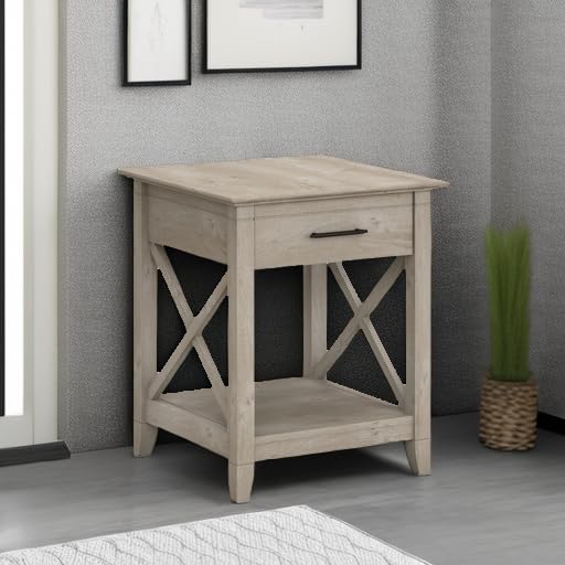 End Table with Drawer, Nightstand with Storage, Living Room and Bedroom Furniture, Key West Collection, Washed Gray - view 5