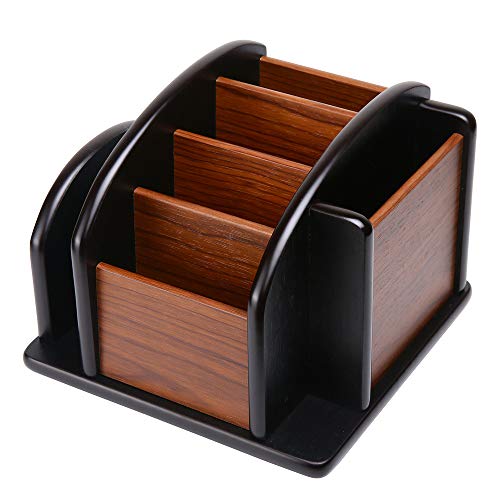Wooden Desk Organizer, Desktop Office Supplies Storage Remote Control Caddy Holder (6-Compartment)
