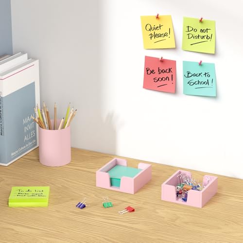Acrylic Notepad Holder Dispenser - 3x3 in Sticky Note Memo Holder for Desk Organizer (W/O Pads) Office Desk Accessories School Supplies, Lightpink - view 5