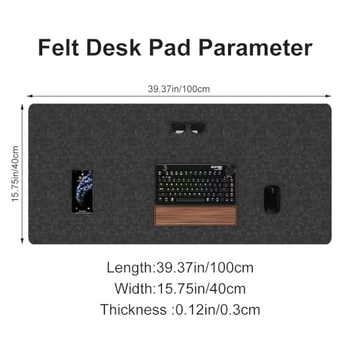 Large Felt Desk Mat, 40''x16'' Full Keyboard and Mouse Pad - view 3