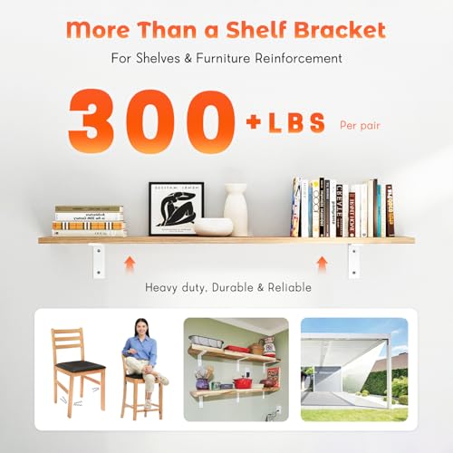 Shelf Bracket 8 Pack 14" Lx8 H 5mm Thick Heavy Duty White L Brackets - view 2