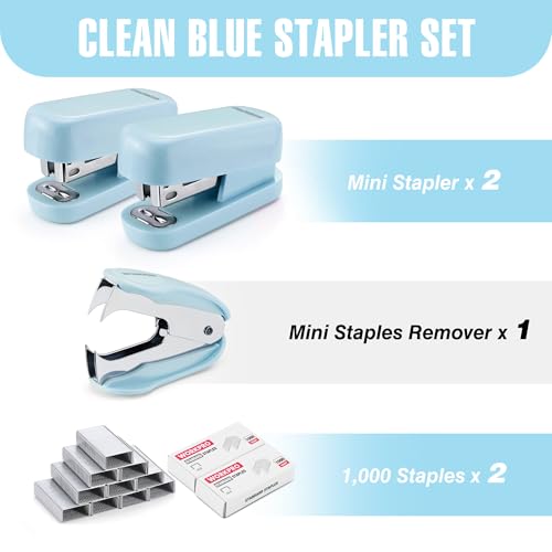 Mini Stapler with Staples, Blue Stapler with Remover, 2000 Staples - view 2