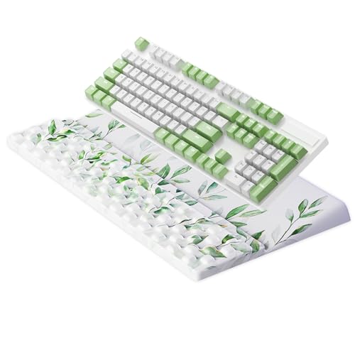 Keyboard Wrist Rest Pad Comfy Ergonomic Keyboard Stand Holder Office Desk Accessories Work from Home Essentials Green Leaves Pattern