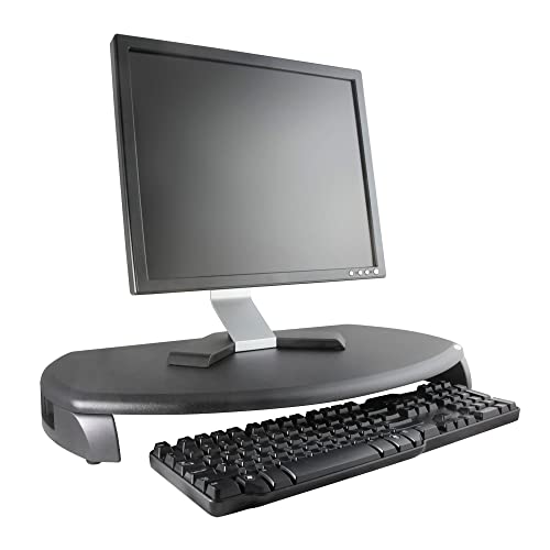 Desktop Computer Monitor Stand with Keyboard Storage, MDF Wood Top, Holds up to 80 lbs, 23" x 13.25" x 3", Black - view 3