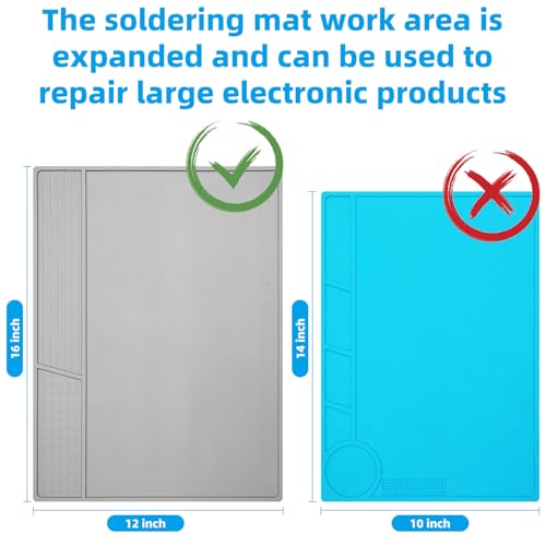 Grey Soldering Mat Heat Resistant 932℉ Solder Mat, With Scale Ruler And Screw Position, Silicone Repair, For Electronics, Computer, Phone, Magnetic Work, Indicators, Size 16 * 12 in - view 3