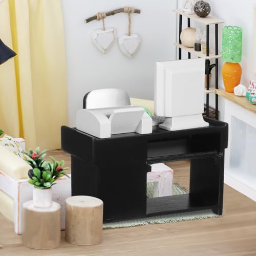 1:12 Dollhouse Office Furniture Set, Miniature Desk Chair Computer Printer Keyboard Accessories Black Office Scene Decor for Dollhouse Study Room - view 7
