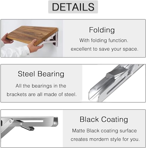 Folding Shelf Brackets 22 inch 4 Pcs Max. Load 440lb - Heavy Duty Stainless Steel DIY Wall Mounted Collapsible Shelf Bracket, Space Saving for Garage Workstation, Stuff Supports, Table, Workbench - view 3