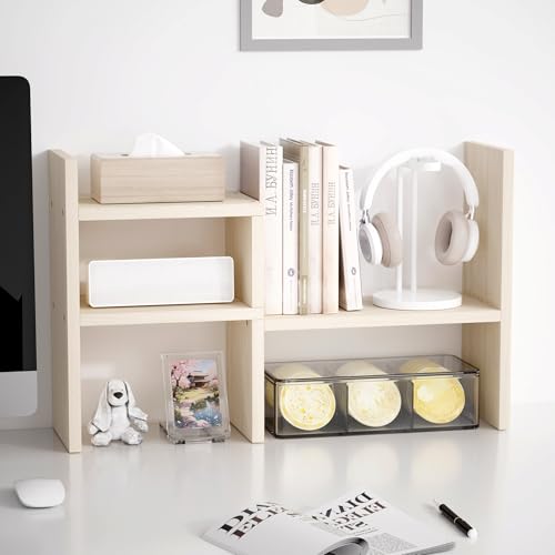 Desktop Organizer Office Storage Rack Adjustable Wood Display Shelf, White, 5 Units, 16"L x 15.8"H x 6.8"W - view 3
