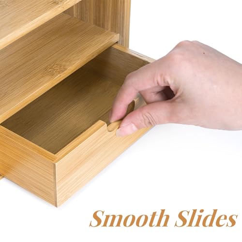Bamboo Desktop Bookshelf, Expandable Counter Bookcase, Storage Shelves Rack Organizer with Anti-Slip Pads, Cute Small Desk Display Cubby Top for Office Supplies, No Assembly Needed - view 6