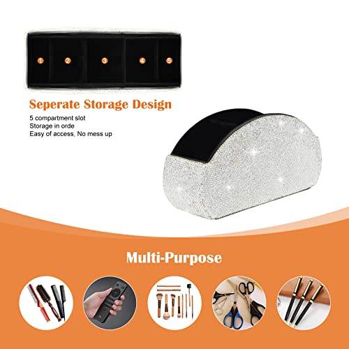 Remote Control Holder Organizer Table Desk Leather Control Storage TV Remote Control Organizer with 5 Spacious Compartments Bling Crystal Luxury Handmade Diamond (White) - view 3