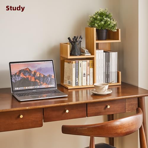 Short Bookshelf Small Desk Organizer, Cactus Bookshelf Unique Bookcase, Book Display Shelf Small Plant Stand for Tabletop, Natural Wood Color YD-DSR002N - view 2